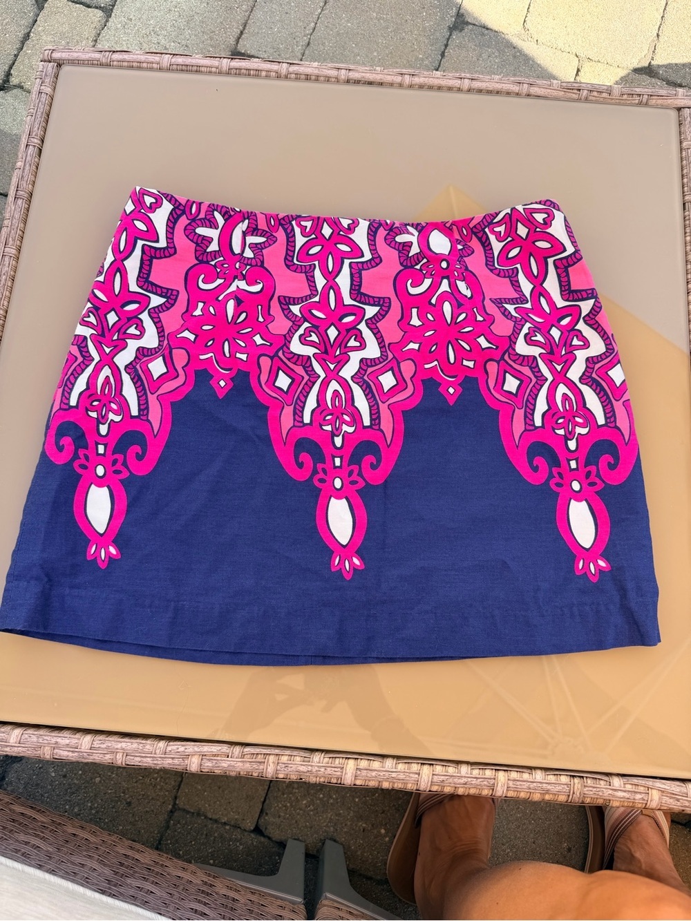 Lilly Pulitzer chorus Tate Blue and Pink A-Line Cotton Skirt 8